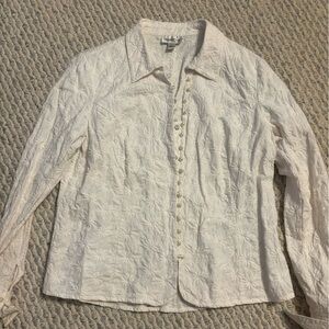 White floral embroidered button up with pearl details
